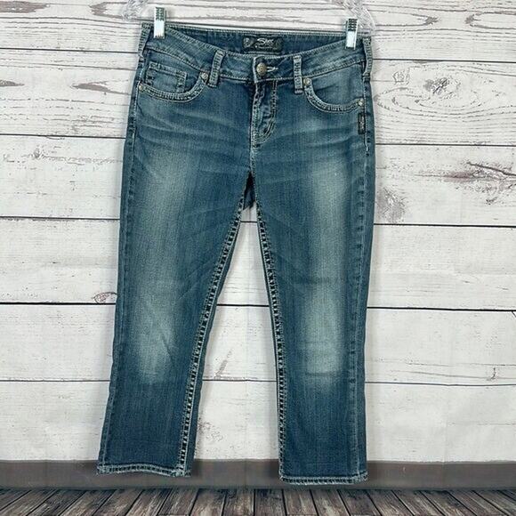 Silver Jeans Womens 27 Blue Midrise Western Stretch Aiko Capri Rodeo - Picture 1 of 14